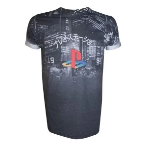 Sony Playstation Logo With Japanese Text Mens Polyester/Cotton T-Shirt - Dark Grey