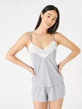Accessorize Lace Trim Plain Vest Set - Grey, Size L, Women