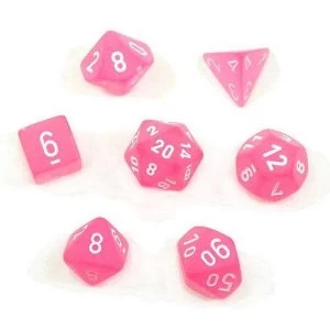 Chessex Poly 7 Dice Set: Frosted Polyheral Pink/white
