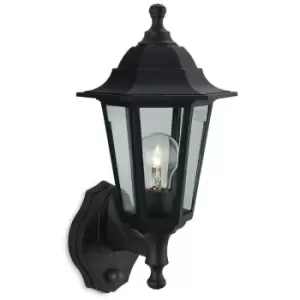 Firstlightlighting - Firstlight Malmo - 1 Light Outdoor Wall Lantern - Uplight With Pir Black Resin IP44, E27
