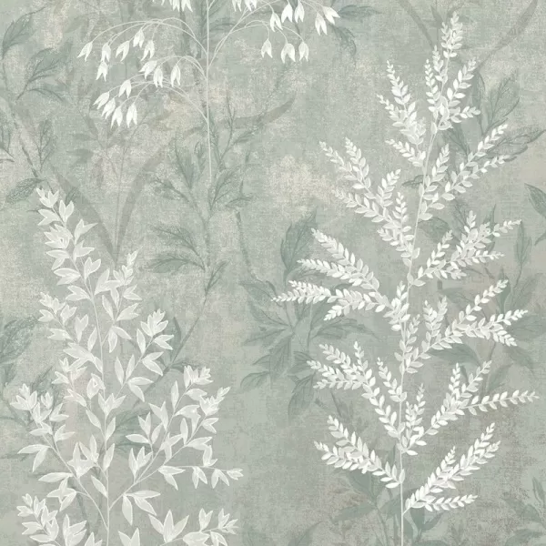 Rasch - Texture Effect Sage Green Garden Wallpaper Floral Metallic Feature Wall