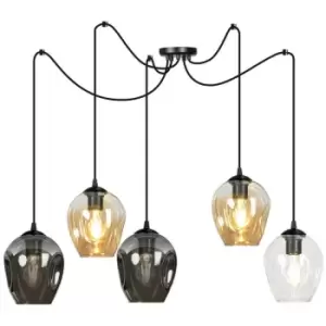 Emibig Level Black Glass Dome Cluster Pendant Ceiling Light with Clear, Graphite, Amber Glass Shades, 5x E27