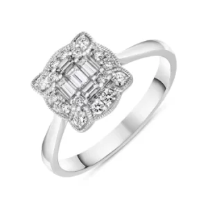 18ct White Gold Diamond Baguette Cut Vintage Style Cluster Ring