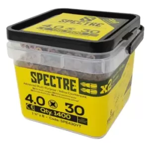 Forgefix - Spectre Advanced Countersunk Wood Screws (Zinc Yellow Passivated) - 4.0 x 30mm (1400 Pack Tub)