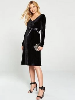 Mama-Licious Velvet Long Sleeve Maternity Dress - Black Size M 10, Women
