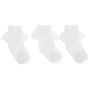 Baby/Girls Cotton Rich Lace Frilly Top Socks With Floral Design (Pack Of 3) (12.5-3.5 Girls) (White)