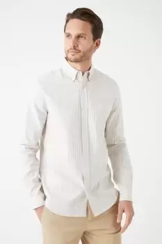 Ecru And Stone Long Sleeve Stripe Oxford Shirt