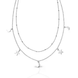 Allegory Celestial Silver Star & Moon Double Row Necklace
