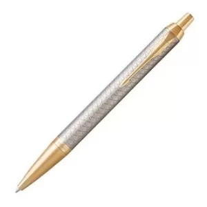 Parker IM Premium Warm Silver Gold Trim Ballpoint Pen