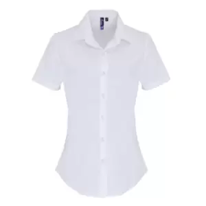 Premier Womens/Ladies Stretch Fit Poplin Short Sleeve Blouse (L) (White)