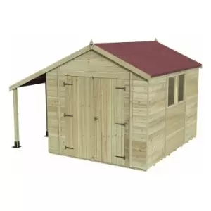 10' x 8' Forest Premium Tongue & Groove Pressure Treated Double Door Apex Shed with Logstore (3.06m x 2.52m) - Natural Timber