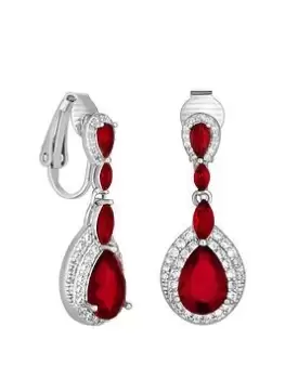Jon Richard Rhodium Plated Double Pave Halo Ruby Cubic Zirconia Peardrop Earrings, Silver, Women