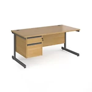 Dams International Straight Desk with Oak Coloured MFC Top and Graphite Frame Cantilever Legs and 2 Lockable Drawer Pedestal Contract 25 1600 x 800 x