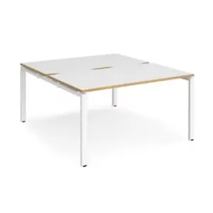 Bench Desk 2 Person Rectangular Desks 1400mm White/Oak Tops With White Frames 1600mm Depth Adapt