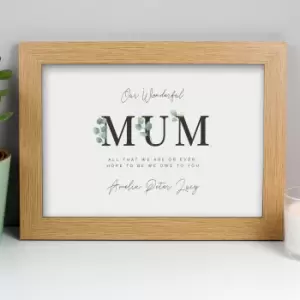 Personalised Botanical Mum A4 Oak Framed Print Natural