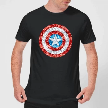 Marvel Captain America Pixelated Shield Mens T-Shirt - Black - 5XL