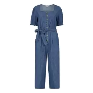Yumi Blue Denim Jumpsuit with Puffy Sleeves - Blue