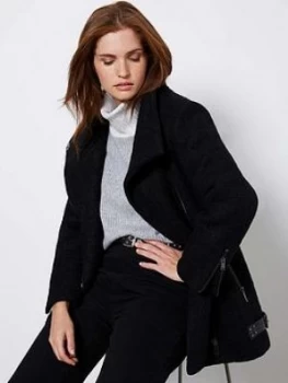 Mint Velvet Boucle Biker Coat - Black, Size XL, Women