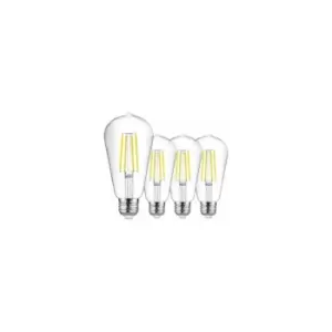 8W LED Filament Light Bulb E27, 64 x 142mm, 6500K, Clear Glass (Pack of 4)