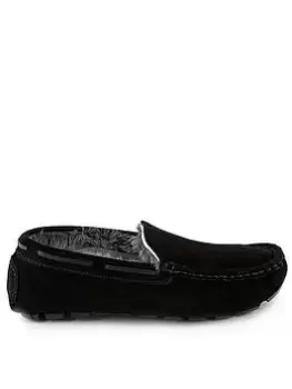 TOTES Mens Real Suede Moccasin Slippers - Black, Size 10, Men