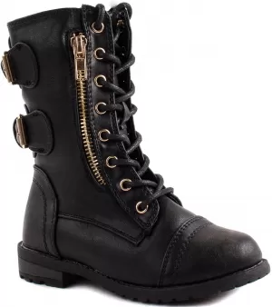 Mango Girls Leather Lace Up Boots - Black, Size 13 Younger