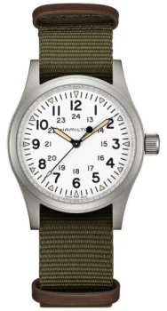 Hamilton Khaki Field Mechanical White Dial Green Strap Watch