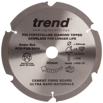 Trend - PCD 250MM X 6T X 30MM Diamond Blade Fibre Cement Board
