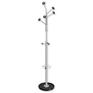 Original Hat and Coat Stand Style Tubular Steel with Umbrella Holder and 8 Pegs Grey