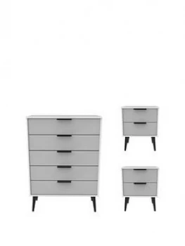 Swift Copenhagen 3 Piece Ready Assembled Package - 5 Drawer Chest And 2 Bedside Chests