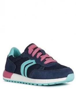 Geox Girls Alben Lace Up Trainer - Navy, Size 12.5 Younger
