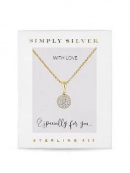 Simply Silver 14Ct Gold Plated Sterling Silver Cubic Zirconia Pave Disc Necklace Gift Boxed