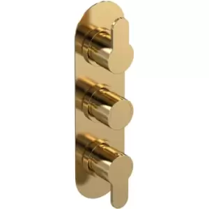 Arvan Thermostatic Concealed Shower Valve with Diverter Triple Handle - Brushed Brass - Nuie