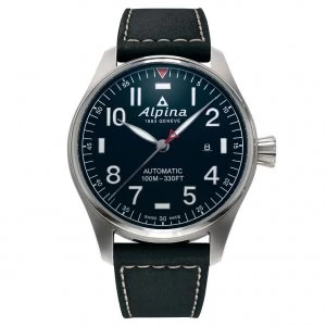 Alpina Startimer Pilot Automatic Black Leather Strap Watch