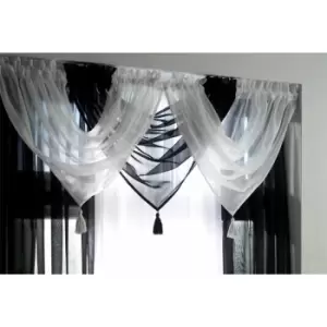 Alan Symonds - Plain Voile Curtain Swag Panel Black Tasseled - Black