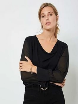 Mint Velvet Cowl Woven Sleeve Jumper - Black, Size XL, Women