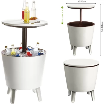 Keter Side Table Drink Cooler Cool Bar Cocktail Table Party Cold Table High Garden Balcony Table 50x57-85cm 30 L braun - weiß (de)