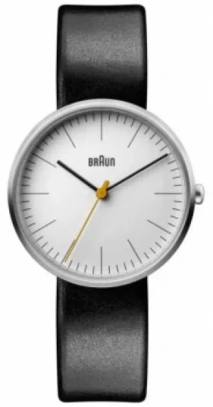 Braun Womens Classic White Dial Black Leather Strap Watch