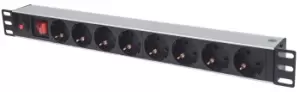 19" 1U Rackmount 8-Way Power Strip - German Type - With On/Off Switch and Overload Protection - 3m Power Cord (Euro 2-pin plug) - Basic - Switched - 1