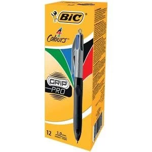Bic 4-Colour Grip Pro Ball Pen Medium 1.0mm Tip 0.32mm Line Blue Black