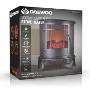 Daewoo HEA1574GE 1 9kW Curved Electric Stove Fire in Black