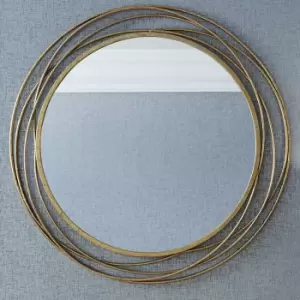Metal Swirl Round Wall Mirror 90cm Antique Gold Effect