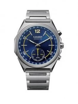 Citizen Blue And Yellow Detail Hybrid Connected Dial Stainless Steel Bracelet Watch