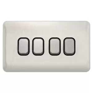 Schneider Electric Lisse Screwless Deco - 4 Gang 2 Way Light Switch, 10AX, GGBL1042BSS, Stainless Steel with Black Insert
