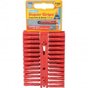 Plasplugs Regular Duty Super Grips Concrete and Brick Fixings RED Pack of 100