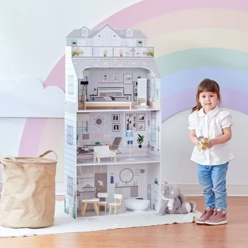 Olivia's Little World Deluxe Penthouse Dolls House Wooden Doll House Purple 4.3ft With 8 Doll Accessories Doll Furniture TD-11683D - Grey