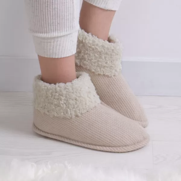 Isotoner Cable Boot Slippers Cream
