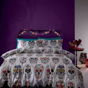 Fusion Halloween Skulls Print Easy Care Reversible Duvet Cover Set, Multi, Single