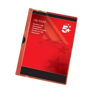 5 Star Clip Folder 3mm Spine for 30 Sheets A4 Red Pack 25