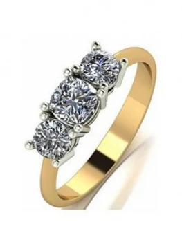 Moissanite 9Ct Gold 1Ct Cushion Centre Trilogy Ring