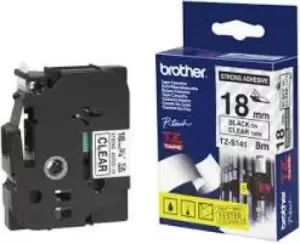 Brother Tze-s141 Special Tape 18mm - Black On Clear Strong Adhesive